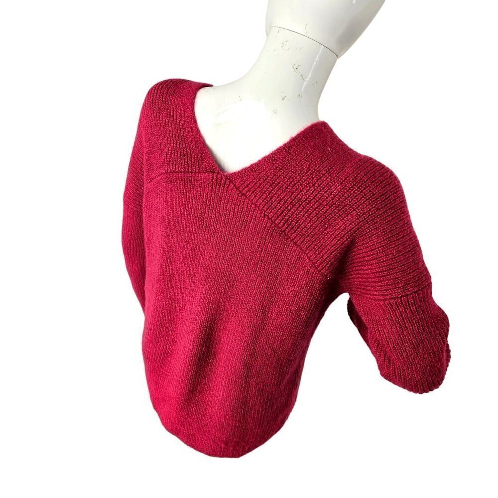 Ann Taylor Rib Knit Pullover Sweater Pink Fuschia Acrylic Blend V Neck Sz XSmall